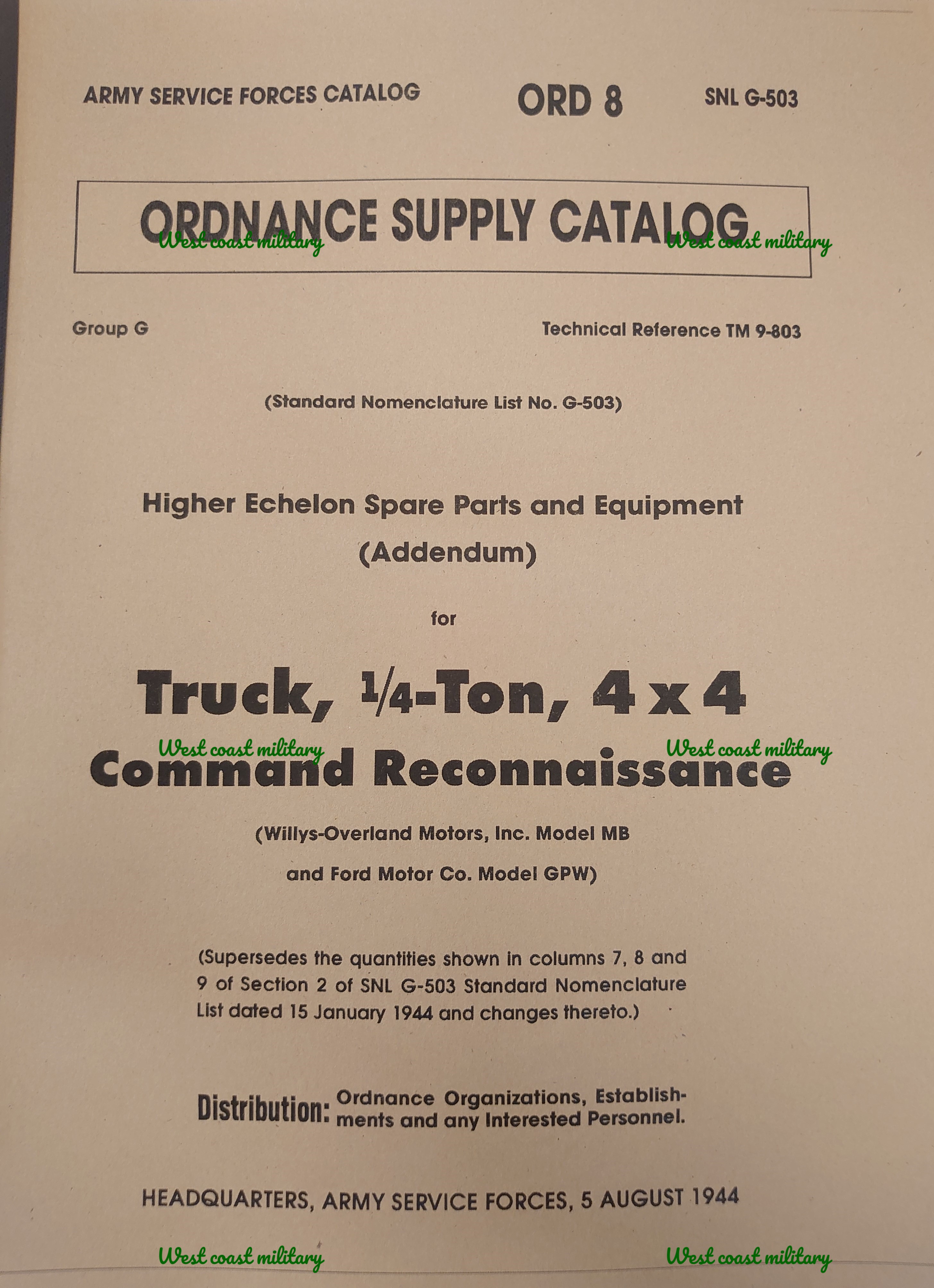 Spare Parts & Equipment Lists GPW/MB (1944)