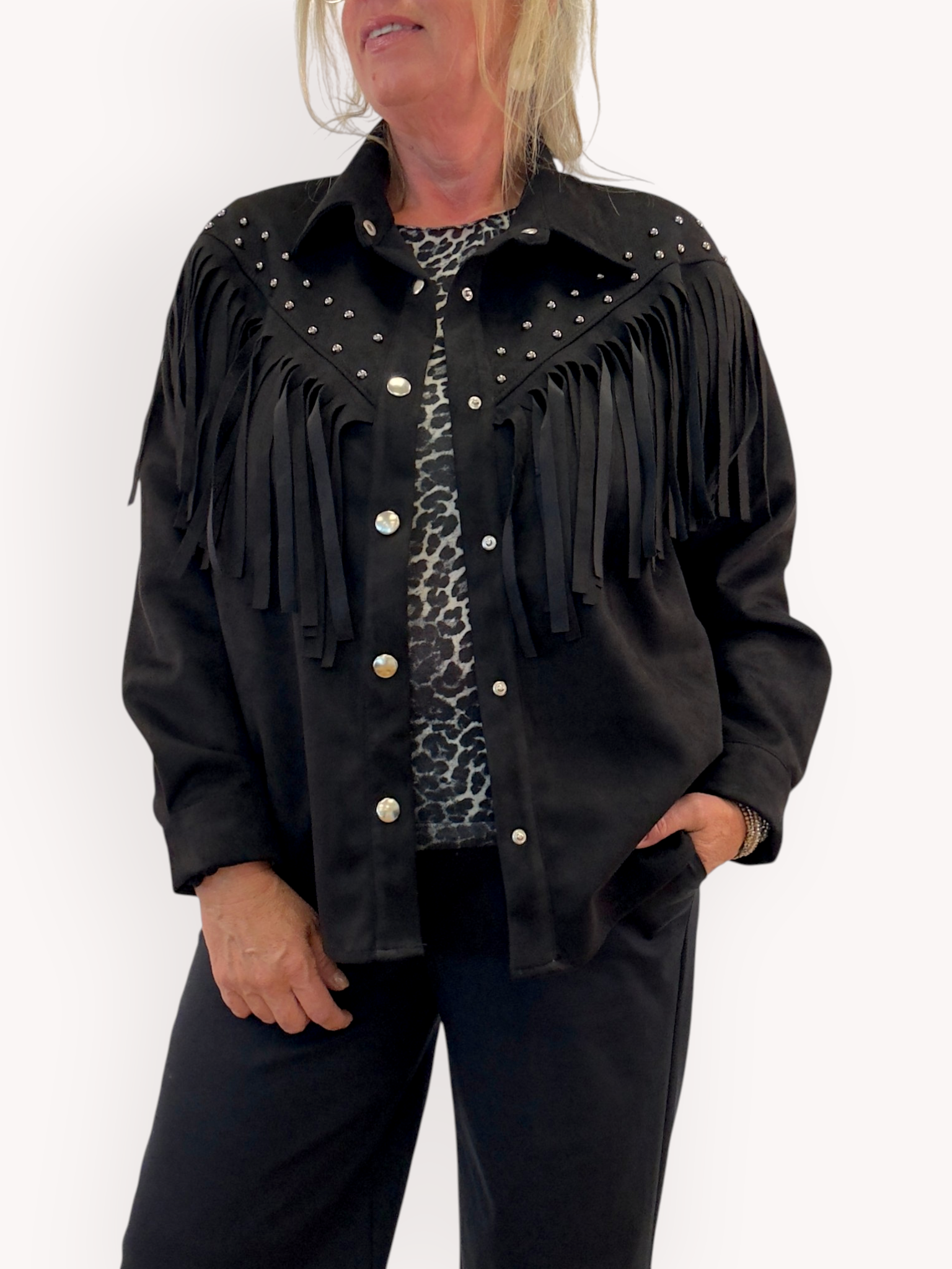 Jacket with fringe and studs