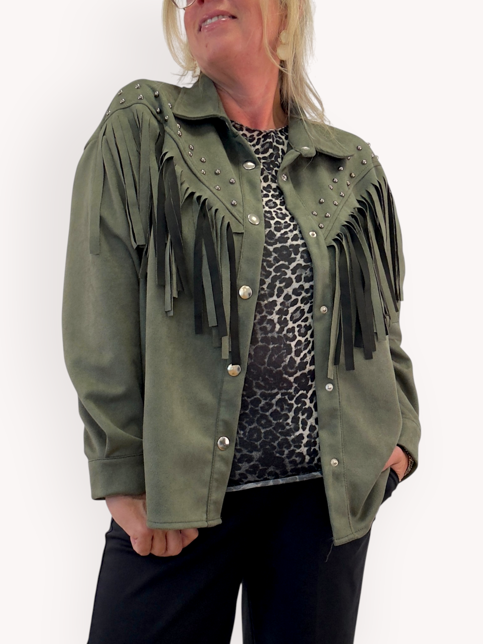 Jacket with fringe and studs