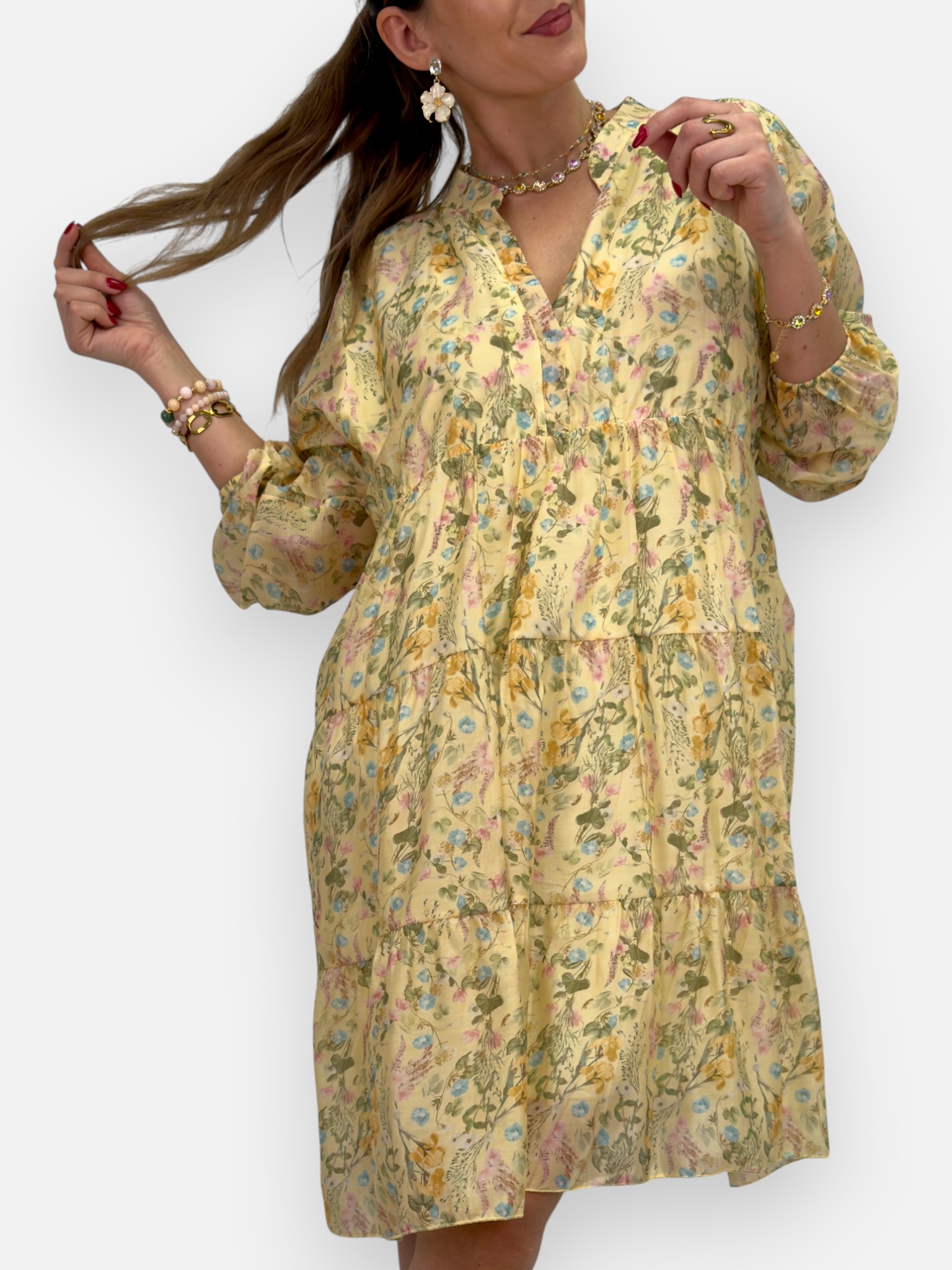 Blommig klänning i tencel - 3