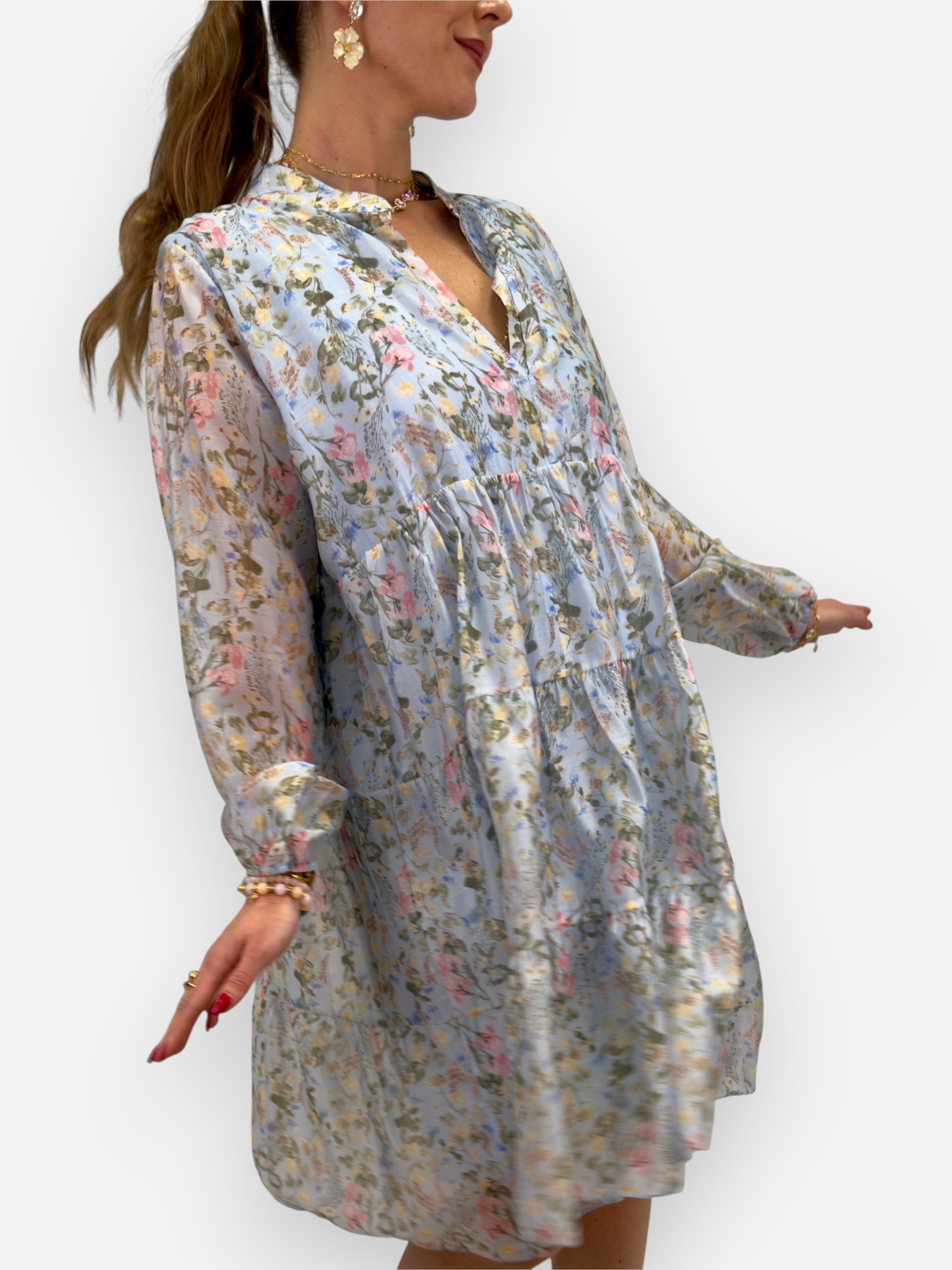 Blommig klänning i tencel - 3