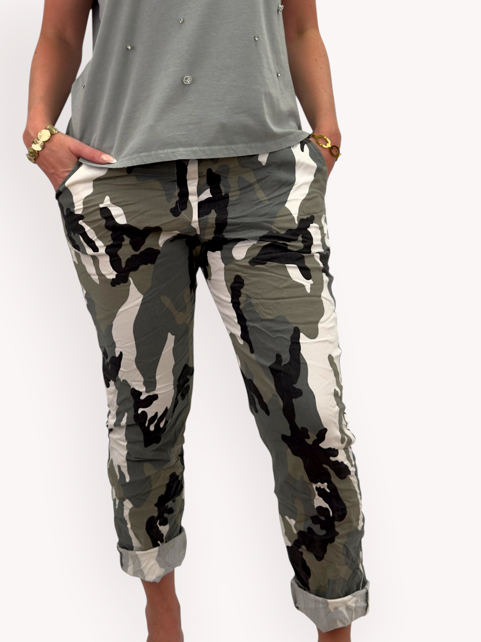 Camouflage stretchbyxor