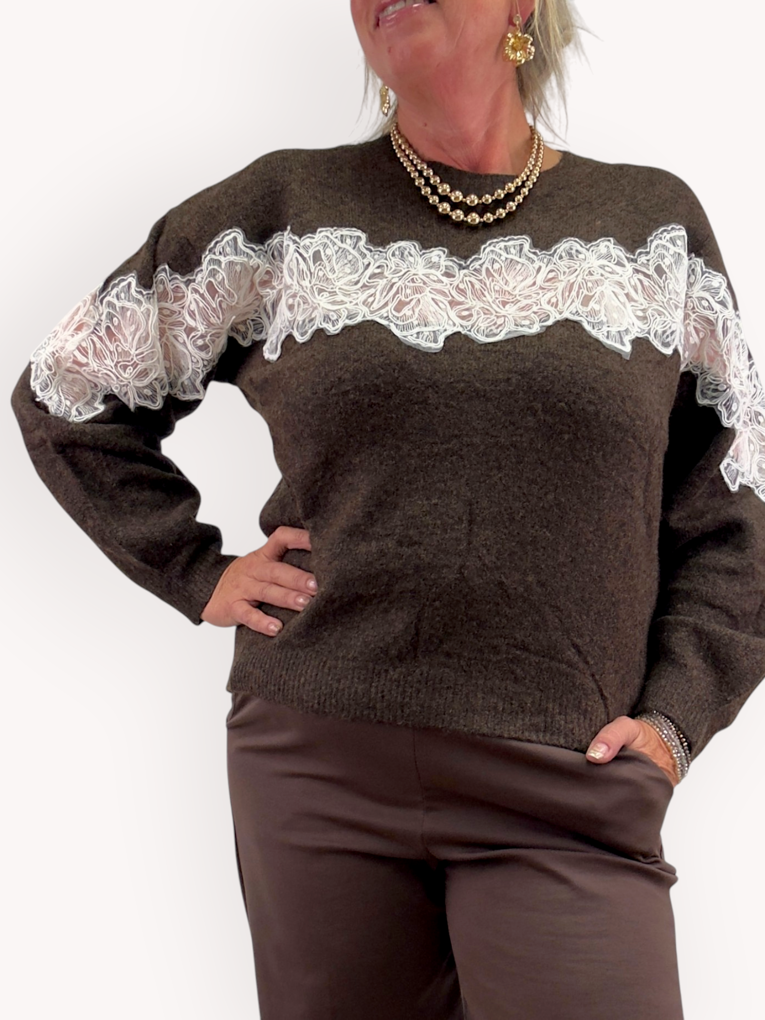 Knitted sweater with lace - 2
