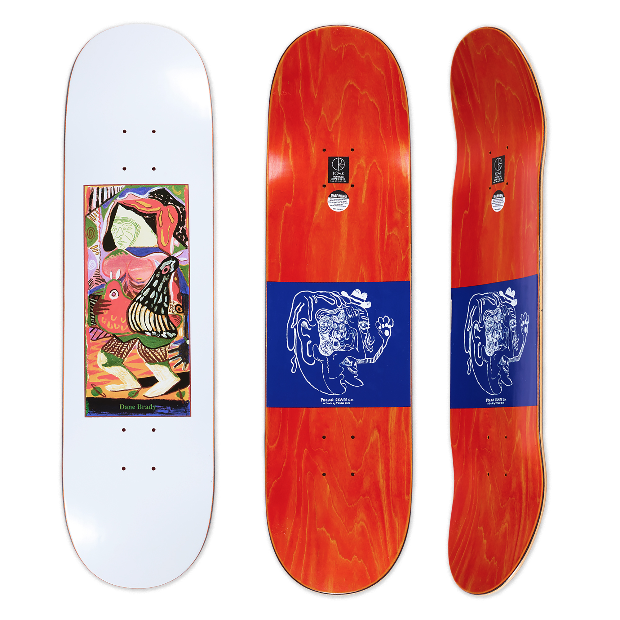 Polar Skate Co. Dane Brady Pigeons White 8.375" Skateboardbräda