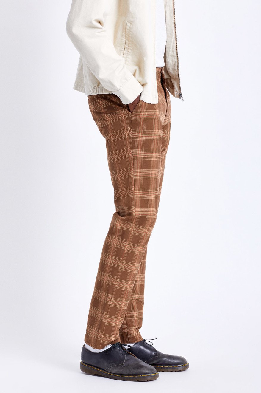 Brixton Choice Chino Pant Washed Brown Plaid - 2