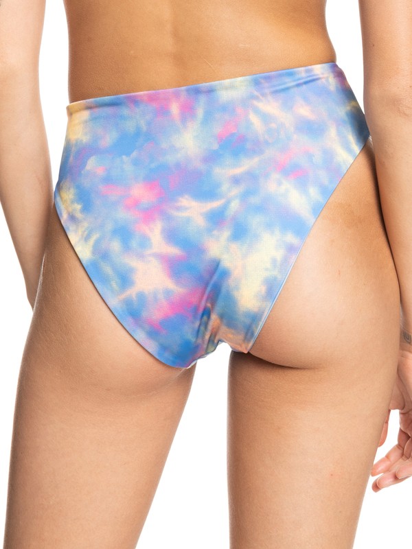 Roxy Pop Surf Mid Waist Bikini Bottoms Pale Marigold Tie Dye Vibes - 6