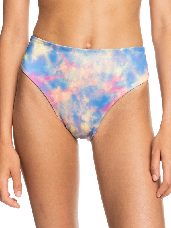 Roxy Pop Surf Mid Waist Bikini Bottoms Pale Marigold Tie Dye Vibes - 4