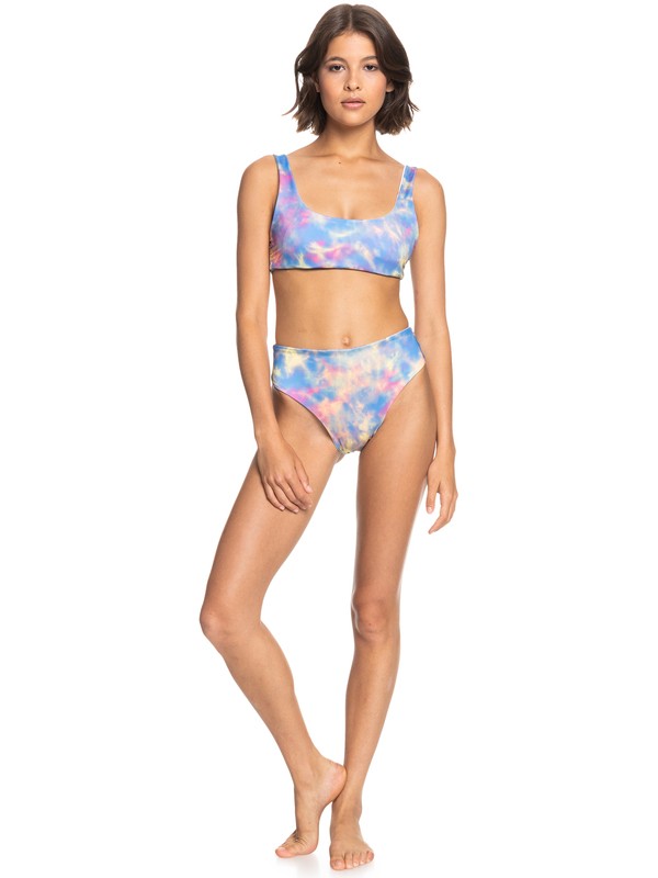 Roxy Pop Surf Mid Waist Bikini Bottoms Pale Marigold Tie Dye Vibes - 7