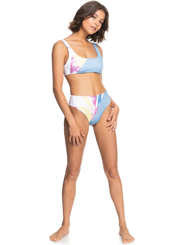 Roxy Pop Surf Mid Waist Bikini Bottoms Pale Marigold Tie Dye Vibes - 8
