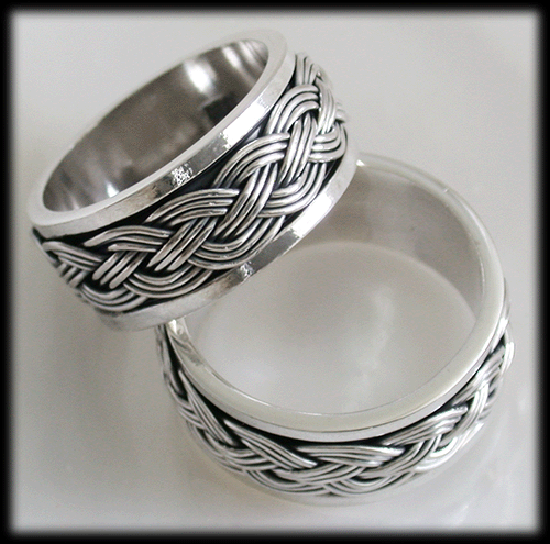10 mm. Flätad bred spinner ring / stressring i Äkta silver. - 3