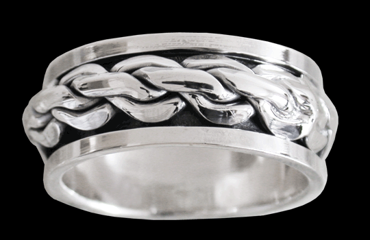 8.8 mm. Flätad spinner ring / stressring i Äkta silver.. - 2