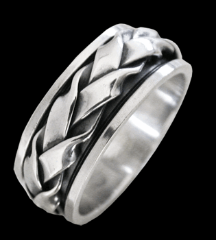 8.7 mm. Flätad spinner ring / stressring i Äkta silver..