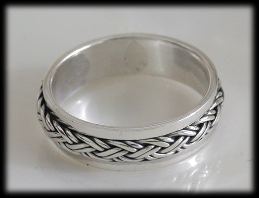 6 mm. Flätad Spinner / stressring i Äkta silver. - 3