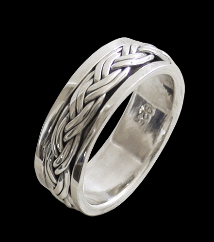 6.2 mm. Liten flätad Spinner ring i Äkta silver. - 2