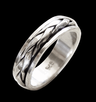 5.5 mm. Flätad spinner ring / stressring i Äkta silver..