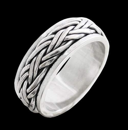 8.4 mm. Flätad bred spinner ring / stressring i Äkta silver. - 2