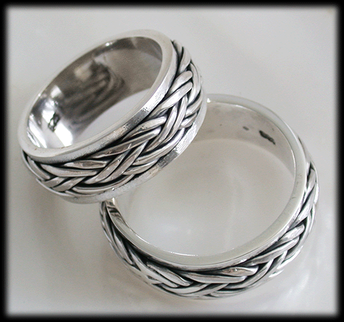 8.4 mm. Flätad bred spinner ring / stressring i Äkta silver. - 3