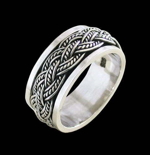 10 mm. Flätad Spinner ring / stressring i Äkta silver. - 2