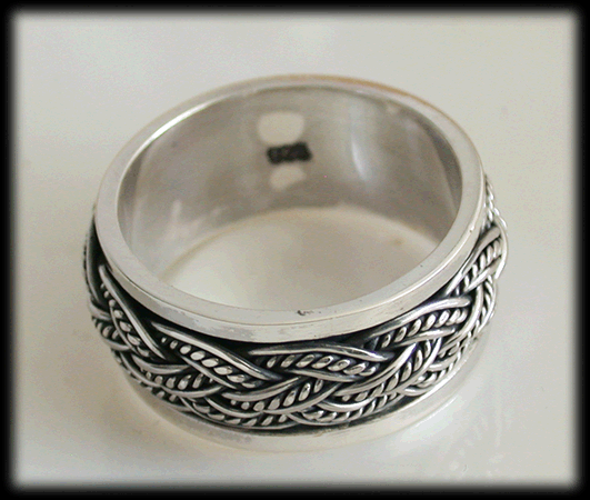 10 mm. Flätad Spinner ring / stressring i Äkta silver. - 3