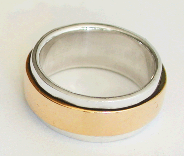 9 mm. Slät tvåfärgad spinner / stressring i Äkta silver.. - 3