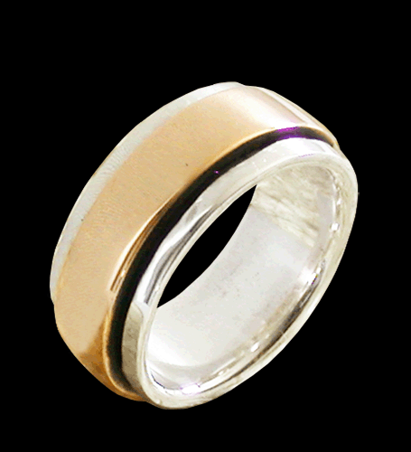 9 mm. Slät tvåfärgad spinner / stressring i Äkta silver.. - 2
