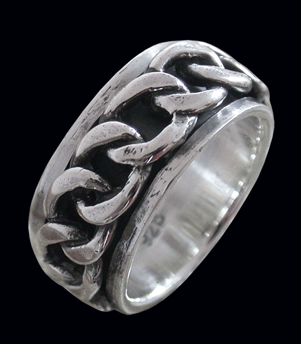 10 mm. Spinner pansarlänk / stressring i Äkta silver.. - 2