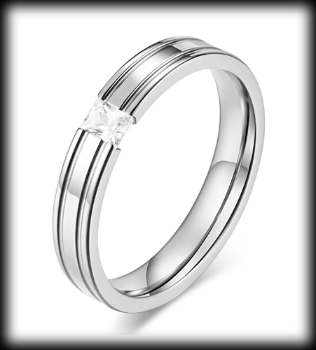 Förlovningsring i rostfritt stål med stenar av Cubic Zirconia - 2