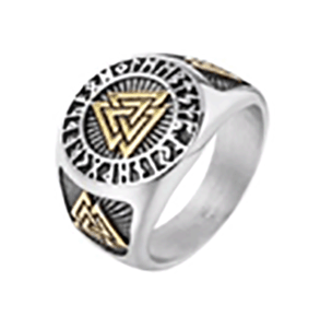 Stålring med runor och valknut - Odens knut. - 2