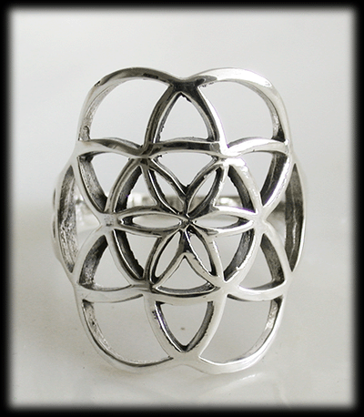 Flower of life silver ring. - 2