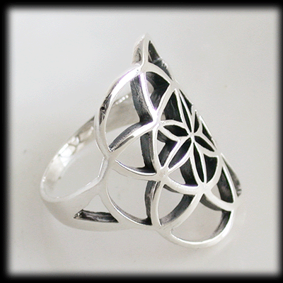 Flower of life silver ring. - 3