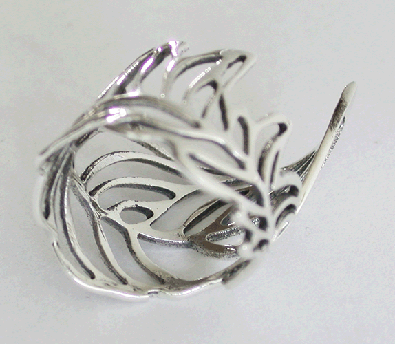 Genombruten fjäder ring i Äkta silver. - 3