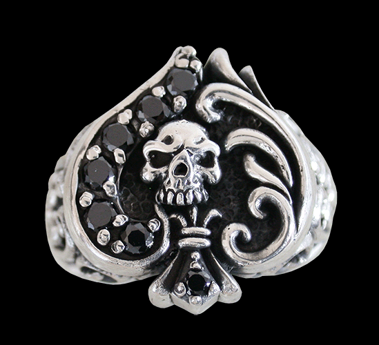 Silver ring med spader ess med bling. - 2