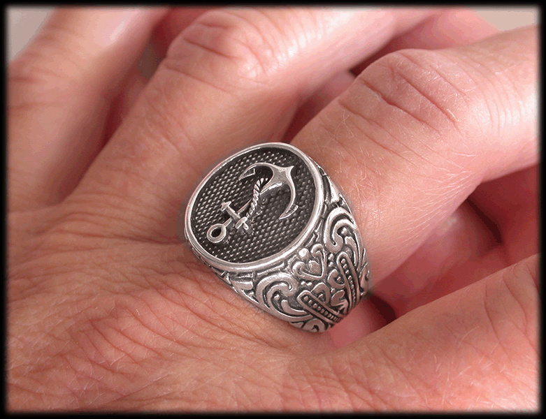 "Tattoo-style" ankar ring i Äkta silver. - 4
