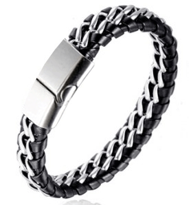 Läderarmband med stål. - 2