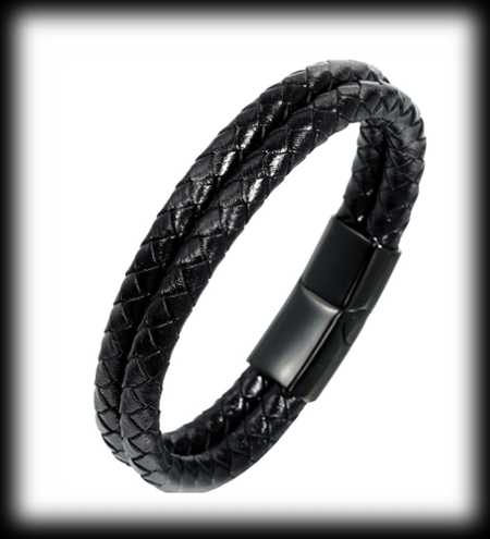"Two in one" läderarmband rund fläta. - 2