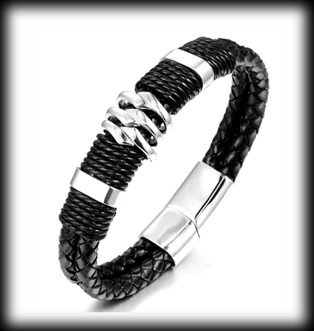 Konstnärligt läderarmband i svart läder. - 2