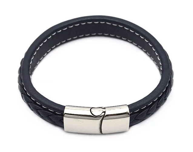 Svart läderarmband med spänne i stål. - 3