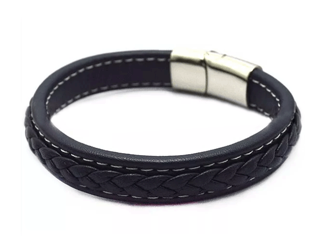 Svart läderarmband med spänne i stål. - 2