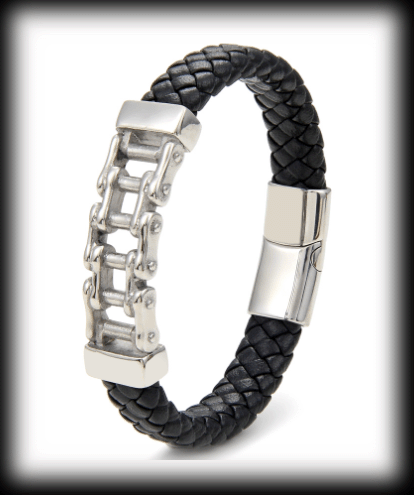 Svart läderarmband med mc kedja i stål. - 2