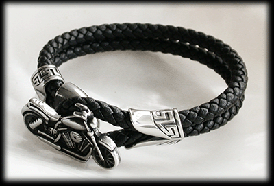 Äkta läderarmband med motorcykel. - 4