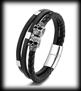 Kaxigt dödskalle läderarmband.