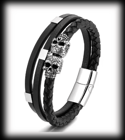 Kaxigt dödskalle läderarmband. - 2