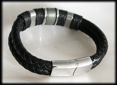 Rejält läderarmband i svart läder. - 3