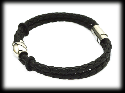 Läderarmband med två stålkulor. - 3