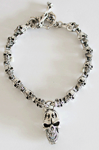 Brutalt dödskalle armband i Äkta silver. - 5