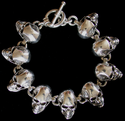 Grovt dödskalle armband i Äkta silver.