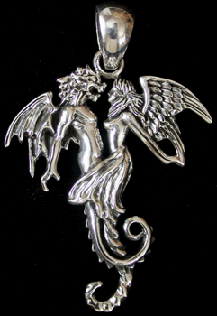 Älvan och odjuret fantasy hänge i Äkta silver.