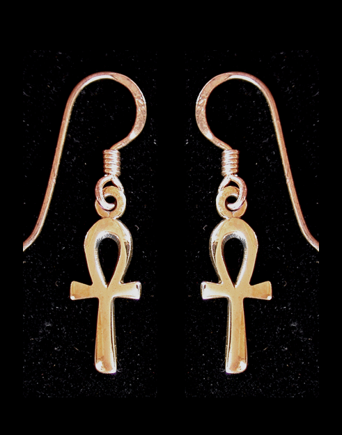 15 mm. Små Ankh örhängen i brons.