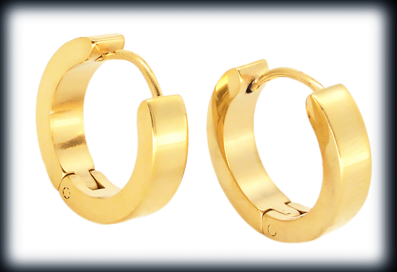 4 x12 mm. Blanka, guldpläterade örhängen i stål .