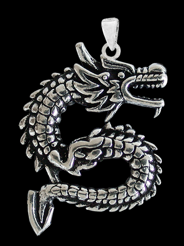 Liten Kinesisk drake halsband i Äkta silver. - 2